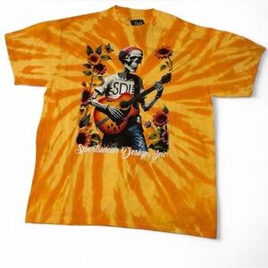 Sportswear Design Inc Orange Tie-Dye Skull Guitar Short Sleeve Tee